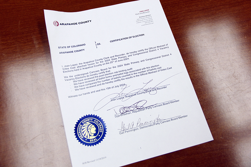 Signed certification of the June 2024 Election.